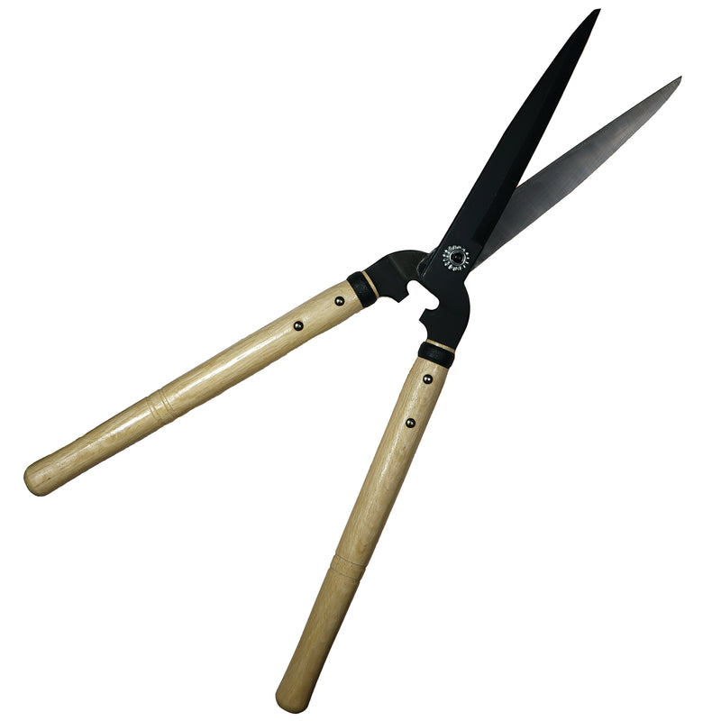 Gardening shears with wooden handles on a white background